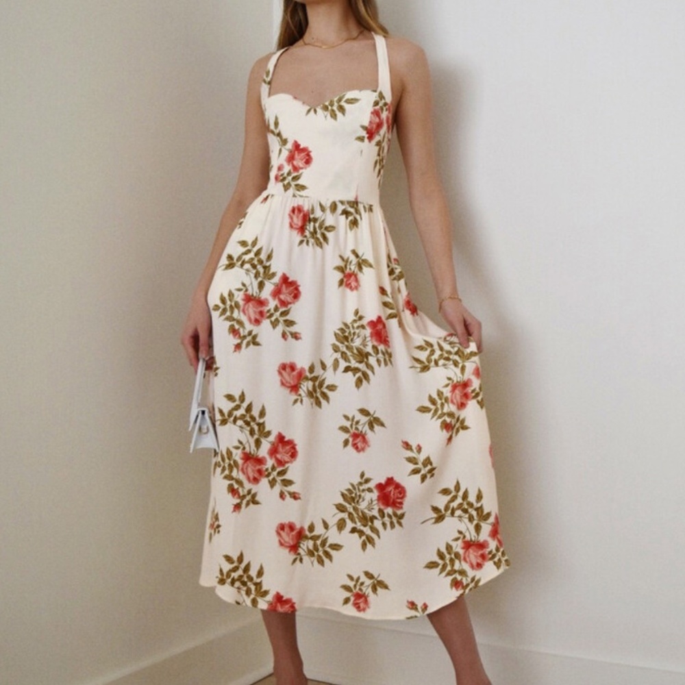 Reformation Cream Rose Floral Summer Dress Size 8